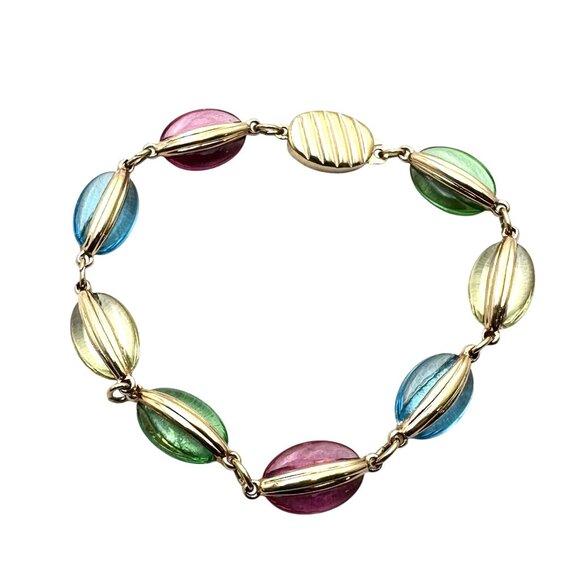 Swarovski Multicolor Crystal Bracelet Gold Tone Swan Signed 7.5 Inch Pastel - Picture 1 of 3